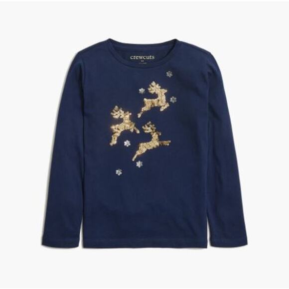 J. Crew Factory Girls' Long-Sleeve Sequin Reindeer Graphic Tee CD706 Navy M NWT - Picture 1 of 2